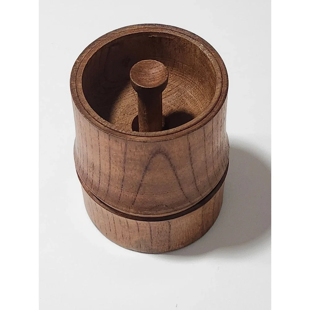 Vintage Hand Turned Wooden Ring Holder Trinket Box Bamboo Style Jewelry Case